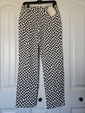 Peppermayo Wavy Checkered Print High-waisted Jeans